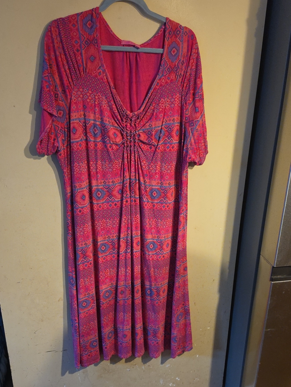 Vibrant Pink & Blue Boho Print Dress